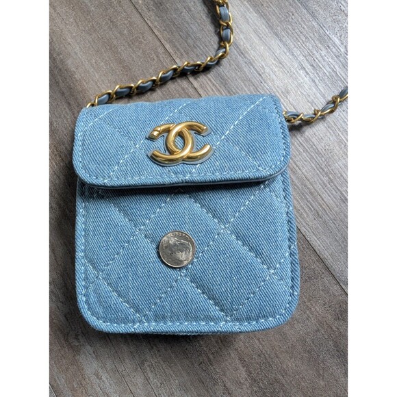 Chanel Makeup GWP Blue Quilted Denim Mini Crossbody Flap Bag Gift with Purchase - Picture 8 of 10
